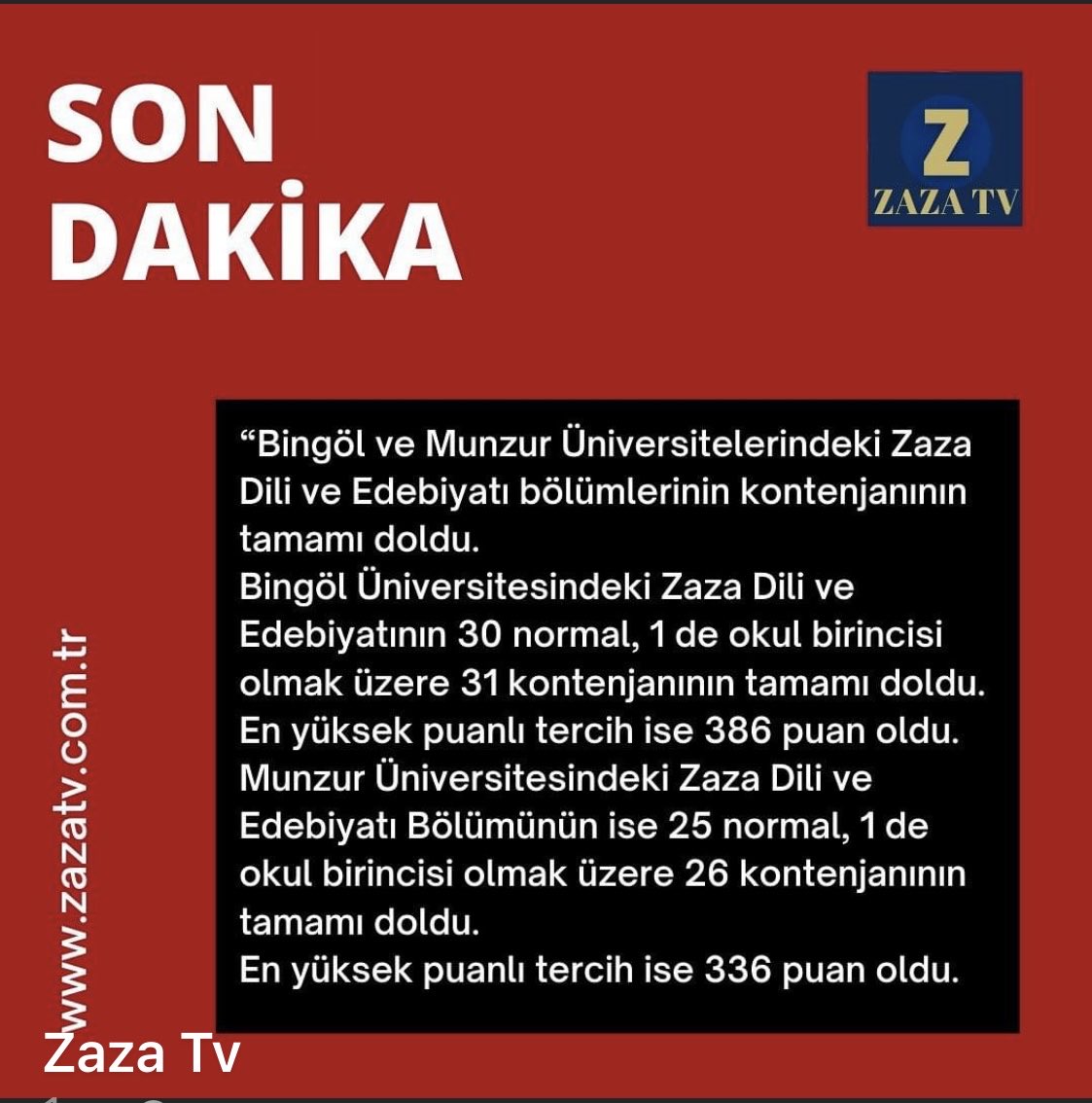 TÜM ZAZALARA HAYIRLI OLSUN