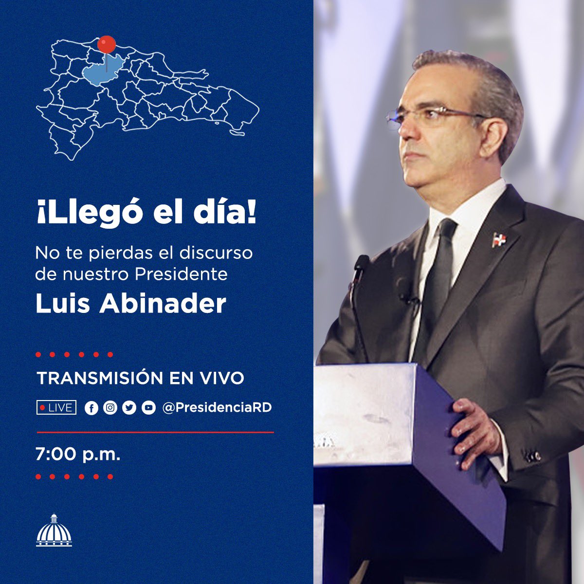SuperateRDO's tweet photo. Hoy, martes 16 de agosto, el Presidente @LuisAbinader se dirige al país desde el Monumento de Santiago. 🇩🇴

Comparte con nosotros este momento a partir de las 7:00 p. m., a través de todos los canales digitales de @presidenciard.

#EstamosCumpliendo 
#ComunicacionesDO https://t.co/ps5flJySmw