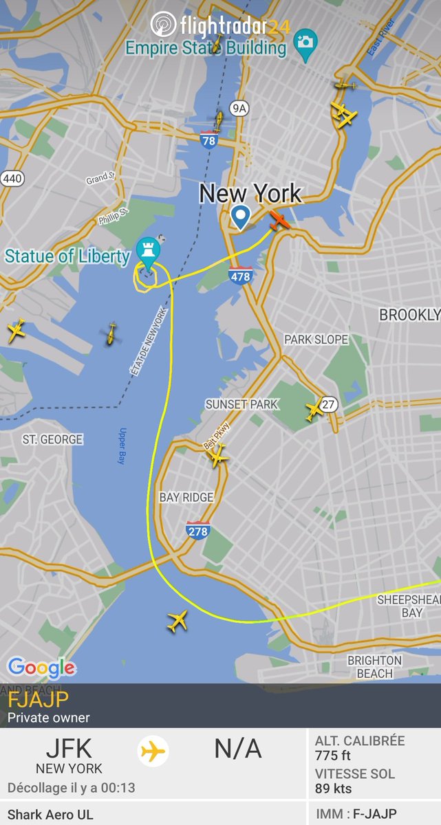 #MackSolo leaving KJFK 🇺🇸 after a final salute to "Lady Liberty"  🗽🗽🗽

Via <a href="/flightradar24/">Flightradar24</a> 
<a href="/macksolo2/">MackSolo</a> #RoundTheWorldSoloFlight #avgeeks #SharkUL #FlySafe #MackRutherford #TheYoungestOne #SharkAeroUL