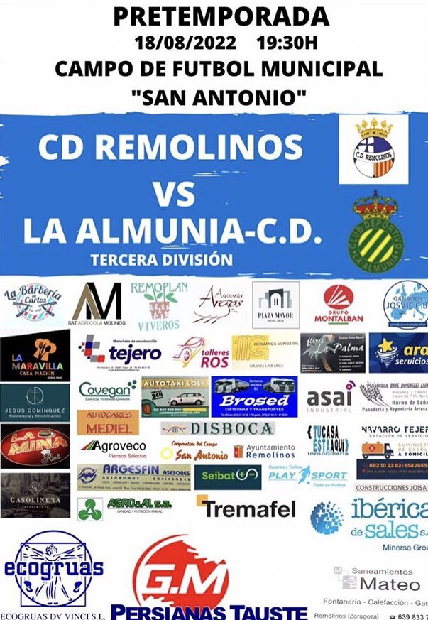 Comenzamos los partidos de pretemporada!!! 
<a href="/cdlaalmuniaof/">C.D.La Almunia</a> 
📅 jueves 18/08 
⏰ 19:30
📍Campo fútbol Remolinos