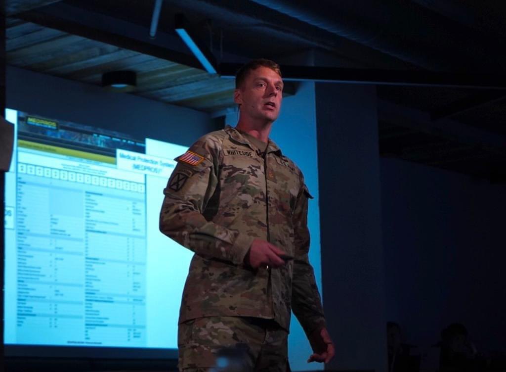 18airbornecorps's tweet photo. #HappeningNow 
MAJ TRAVIS WHITESIDE HAS ENTERED THE LAIR!

Whiteside is the Pharmacist for 44th Medical Brigade. He created a program that will help ID Soldiers who are medically not able to deploy &amp; expedite that information into one report.

Will be selected as the #DL7 winner! https://t.co/AT5yyLMB0v