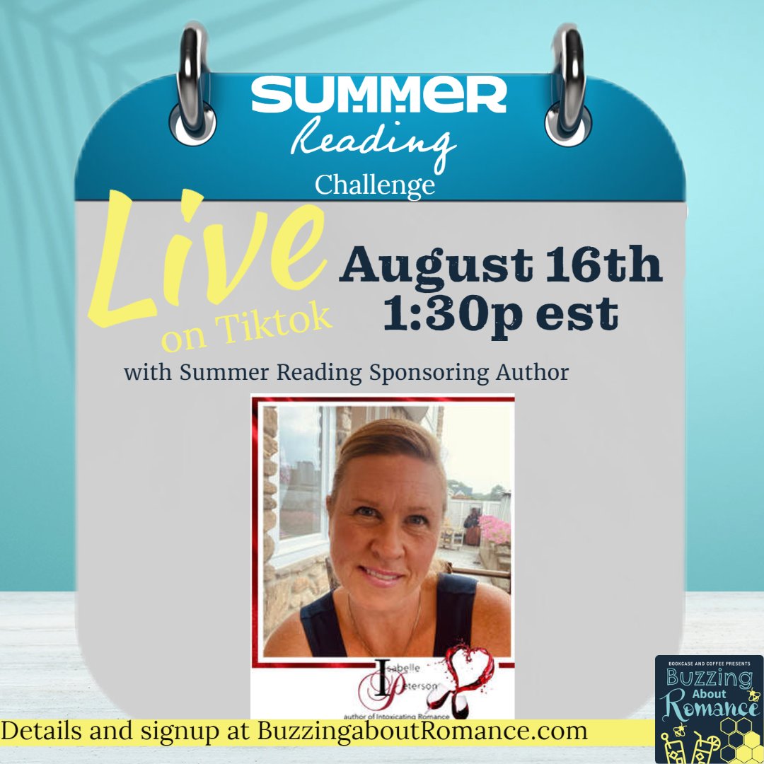 BuzzingRomance's tweet photo. We will be live TODAY at 1:30p est with Summer Reading Sponsoring author Isabelle Peterson 

Join us here on Instagram! https://t.co/W6HK9mzRYK 

#books #summerreadingchallenge #buzzingsummer #summerreading #romanceauthors #readromance https://t.co/oMZoH1ZDBD