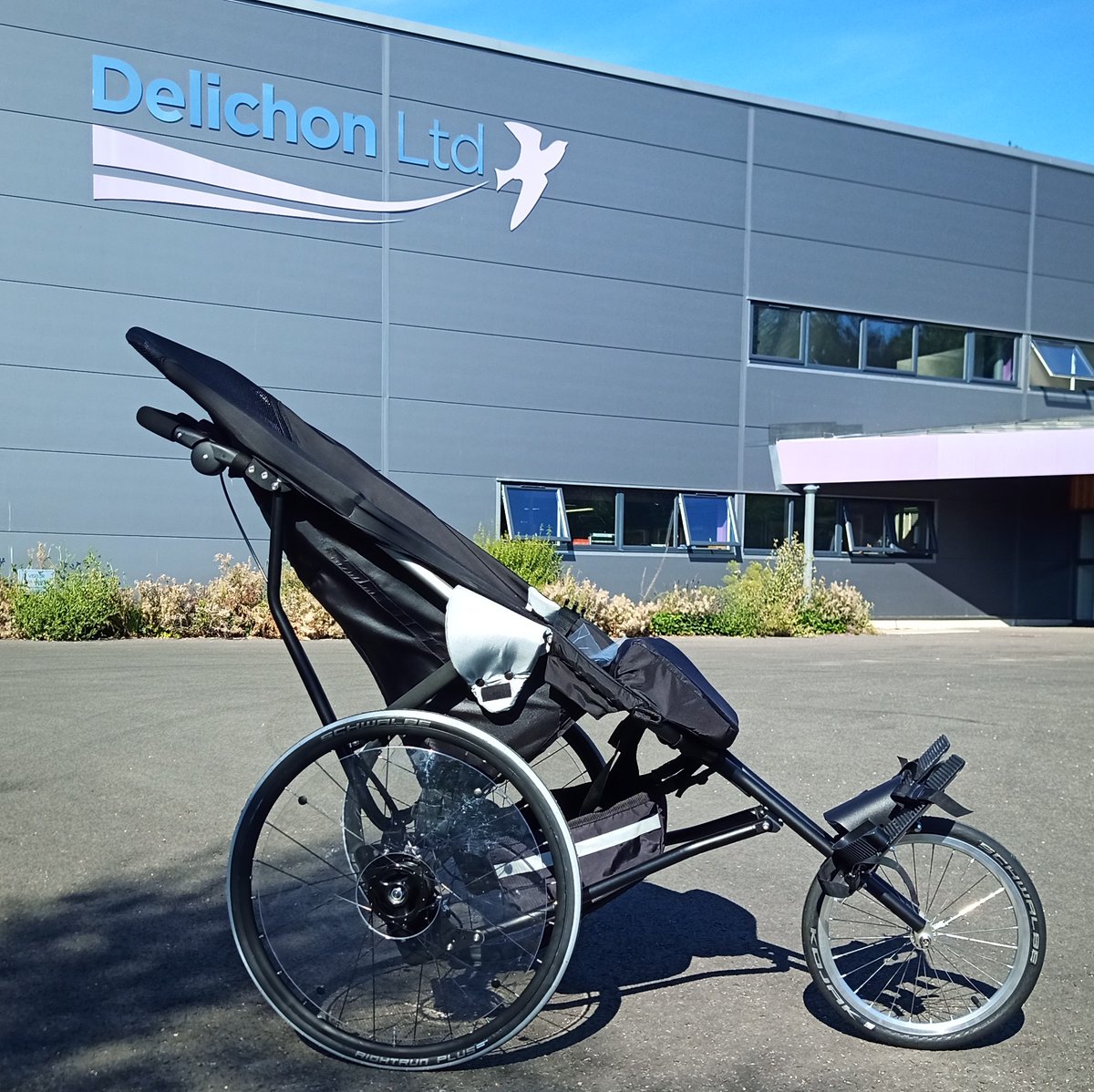 DelichonLtd's tweet photo. This good looking XL Delta Run prototype will be taking on the 13.1 mile @Great_Run  on 11th September when Flo Campbell will be piloted by her husband Ross
Flo has MND and the couple were inspired by watching @Rob7Burrow in the recent @runforall Leeds 10k

@mndassoc @rossstar82 https://t.co/IL1vJ2j4cO