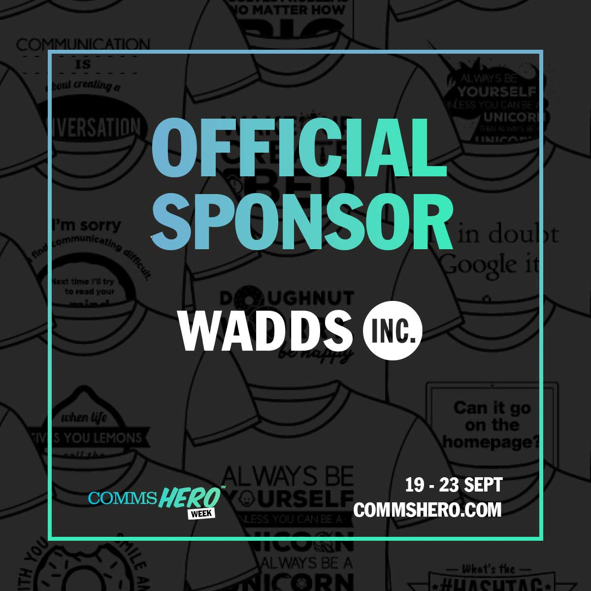 wadds's tweet photo. Very much looking forward to supporting #CommHero Week as a speaker on a sponsor on 19-23 September.

My session on the Wednesday about getting ahead and optimising your earning potential as a pracitioner.

Bring it on https://t.co/XXBbNMDDM7 https://t.co/dcyAUSWdZL
