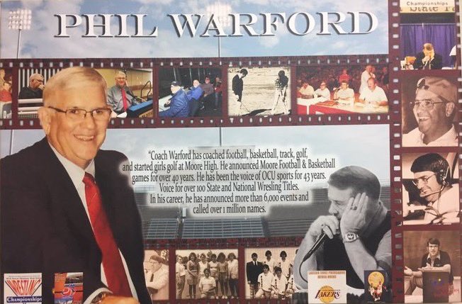 Moore_Lions's tweet photo. Long time coach, announcer, and friend of the Lions, Coach Phil Warford, passed away yesterday after an extended illness.  Phil's legendary voice and stories will forever be cherished by all current and past Lions. Coach Warford's lasting impact on MHS will never be forgotten. https://t.co/DZhYhBcoFB