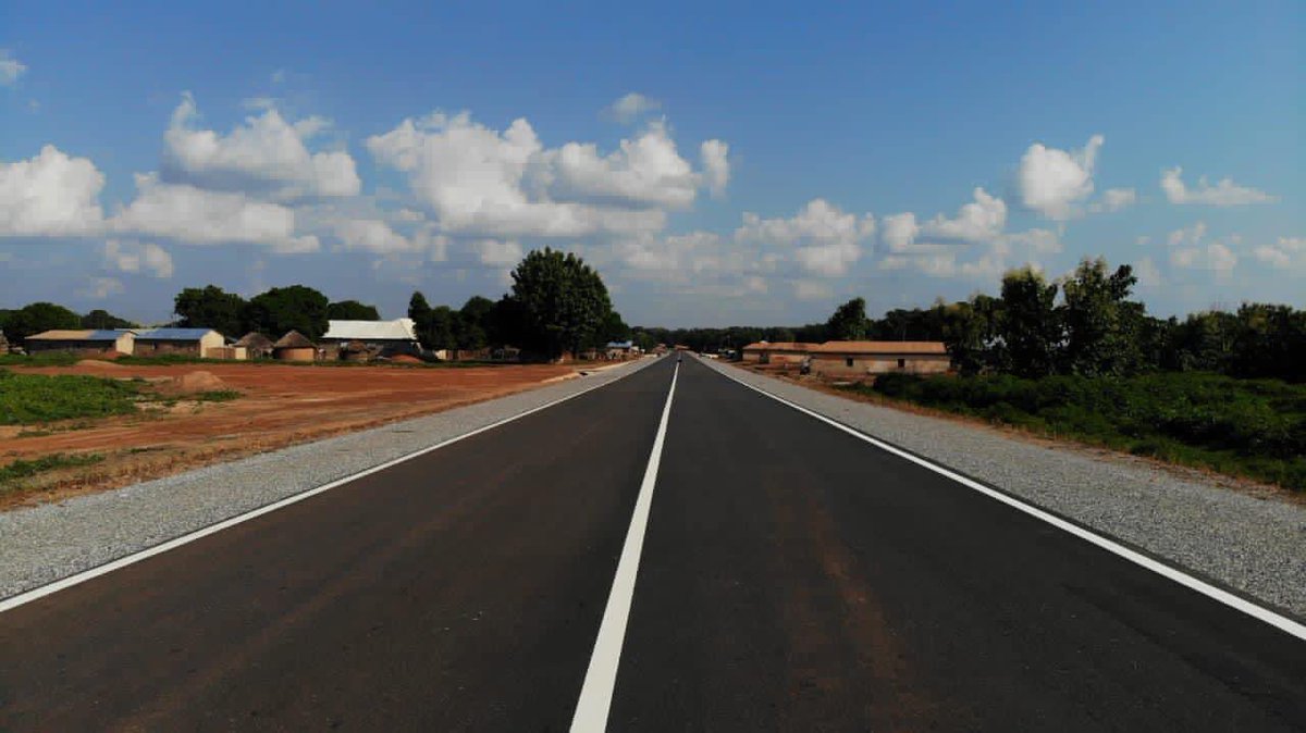 Works_Of_Npp's tweet photo. Aerial view of the 164km Oti Damanko to Zanteli (Eastern Corridor) road. The project forms part of President Akufo-Addo’s year of roads initiative. #YourTaxesAtWork https://t.co/7xCMRyykHS