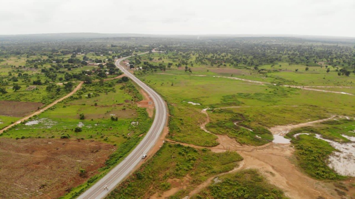 Works_Of_Npp's tweet photo. Aerial view of the 164km Oti Damanko to Zanteli (Eastern Corridor) road. The project forms part of President Akufo-Addo’s year of roads initiative. #YourTaxesAtWork https://t.co/7xCMRyykHS