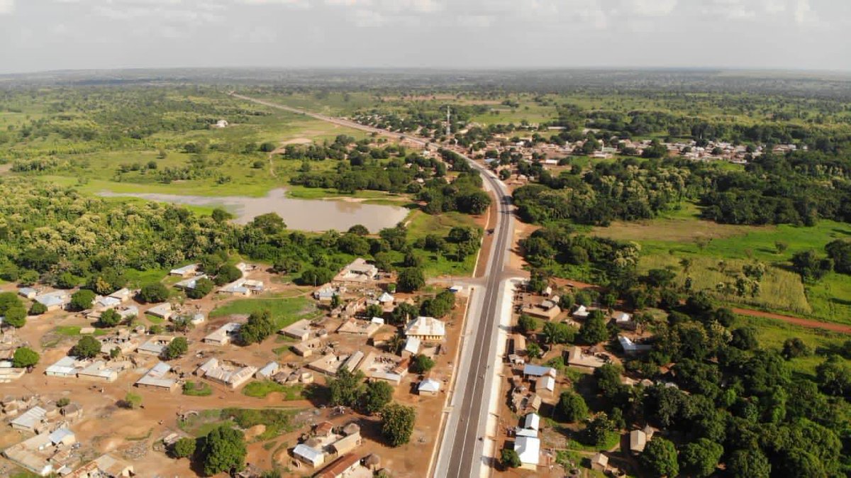 Works_Of_Npp's tweet photo. Aerial view of the 164km Oti Damanko to Zanteli (Eastern Corridor) road. The project forms part of President Akufo-Addo’s year of roads initiative. #YourTaxesAtWork https://t.co/7xCMRyykHS