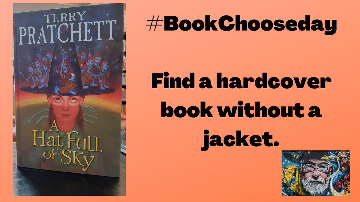 hackneylibs's tweet photo. Today's #BookChooseday challenge from @BromsgroveLib is to find a hardback book without a jacket. 

At #HackneyHomeBoundLibrary we found this #LargePrint edition of A Hat Full of Sky by #TerryPratchett.

#Discworld trivia: pitched as a #YA novel, it's number 32 in the series. https://t.co/iV1Nswz4O8