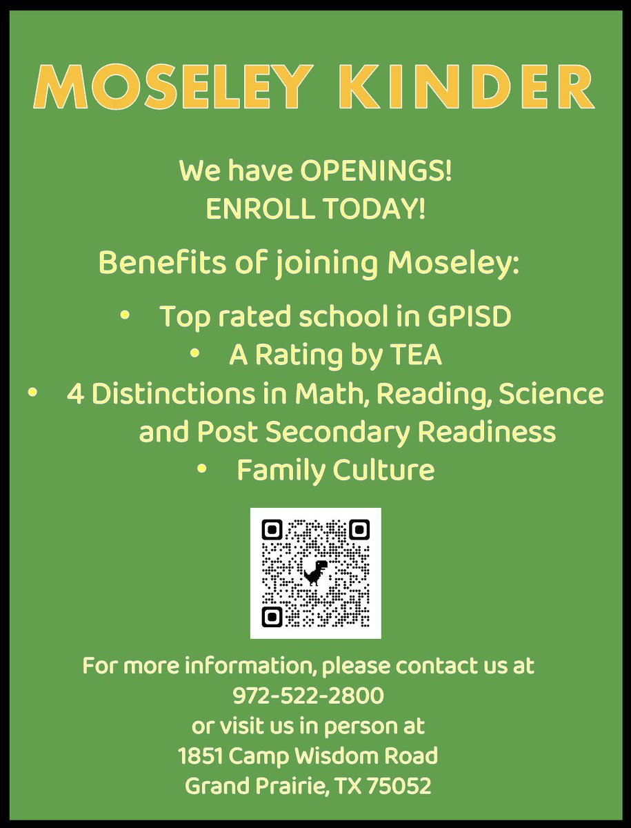 Awesome opportunity in the Grand Prairie, Mansfield and Arlington area! gpisd.org/2223choiceapp <a href="/grandprairieisd/">Grand Prairie ISD</a> <a href="/Bryan4GPISD/">Bryan Parra M.Ed.</a> #moseleykinder