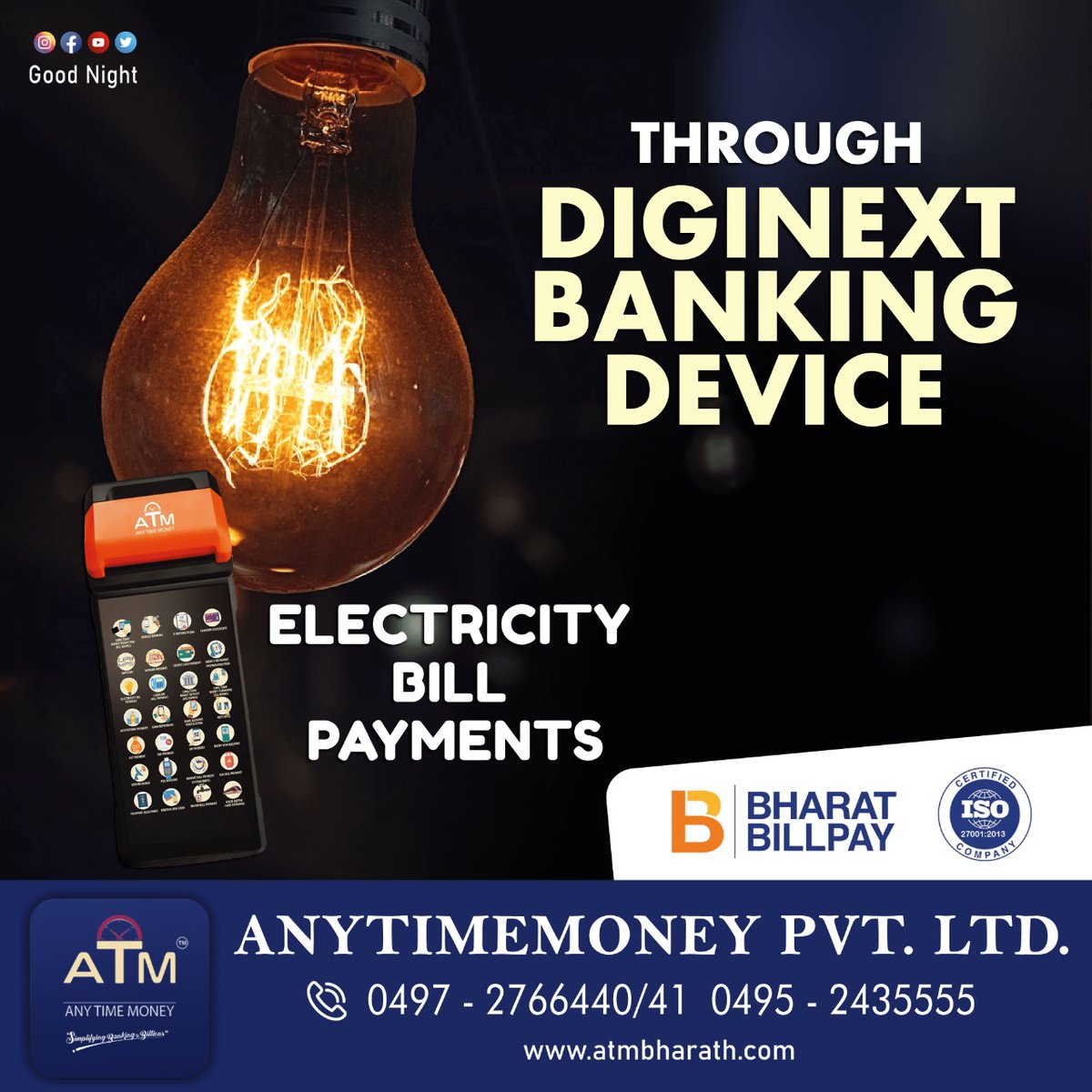 Anytimemoneyltd's tweet photo. NOW YOU CAN PAY WATER BILL THROUGH DIGINEXT BANKING DEVICE. Book your device now itself. customercare@atmbharath.com
Website : https://t.co/bD0eKVRlzd 

#atm #diginextbankingdevice #bbps #pos #microatm #dmts #doorstepdelivery #doorstep #fintech #mtss #financialservices #franchise https://t.co/RnaTSlQUxj