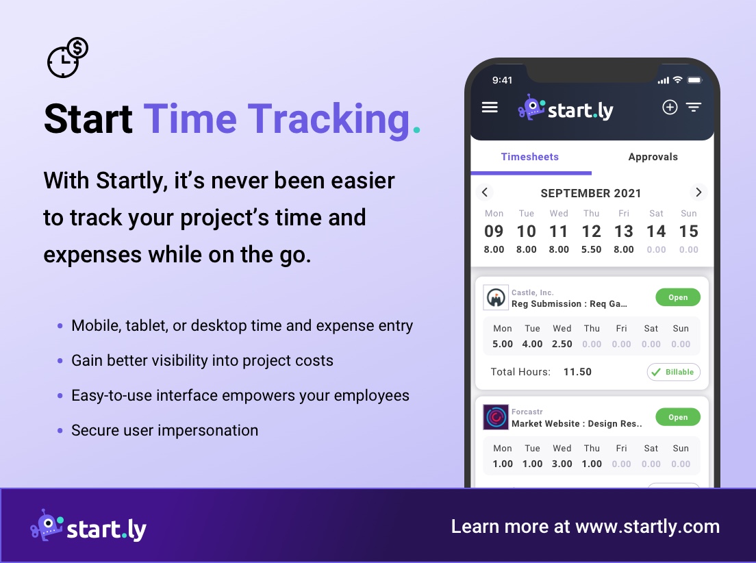 startlysoftware's tweet image. Keeping track of time and expenses manually is risky. With Startly, we built and tested our time tracking software to be efficient, quick, and accessible. 

Visit us at startly.com.

#startlyapp #startly  #timeandexpense #itsm #servicemanagement