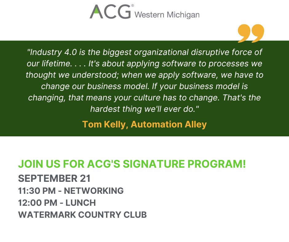 ACGWM's tweet photo. Learn about tools and local resources that will help your team prepare for new technology disruptions that can help your culture coalesce. Need a refresher? See our video on Industry 4.0 here: https://t.co/sU6Acrns1l 
Register: https://t.co/lYgCBPEg9K 
#acgwm #advantageACG #I4.0 https://t.co/OQI1cko34p