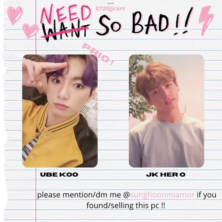 sunghoonmiamor's tweet photo. wtb Ifs ph bts ◡̈

𓏔 jungkook deco kit rpc
𓏔 jungkook her o pc

✶ flexi budget but no to op
✶ preferably mint condi
✶ no to sets (small sets for ube koo is fine)

dm me your offers !
no reply = not interested !

t. bts jungkook jk deco kit rpc ube koo lys her o pc https://t.co/TgfnXtYjFm