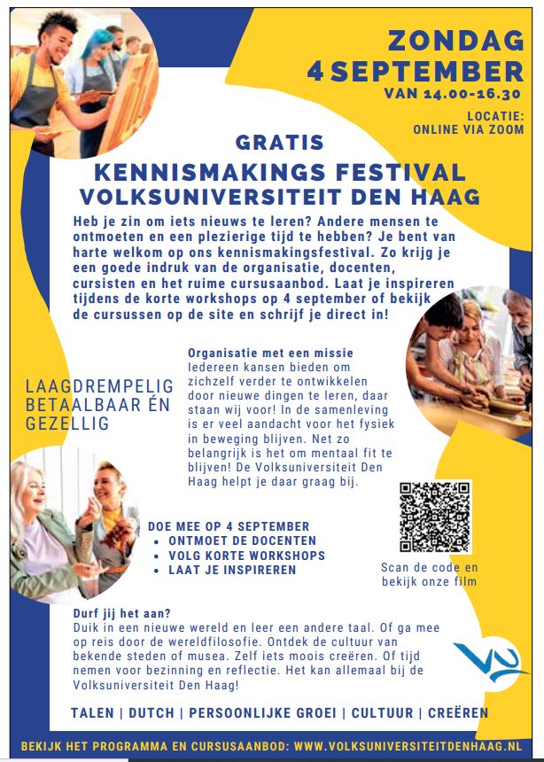 Een mooie advertentie mét uitnodiging in de laatste uitgave van <a href="/DeHaagseTijden/">De Haagse Tijden</a>. Kom je ook naar ons Kennismakingsfestival? Meld je meteen aan! shorturl.at/oAJKW
#lerenvoorjeplezier #kennismaken #gratis