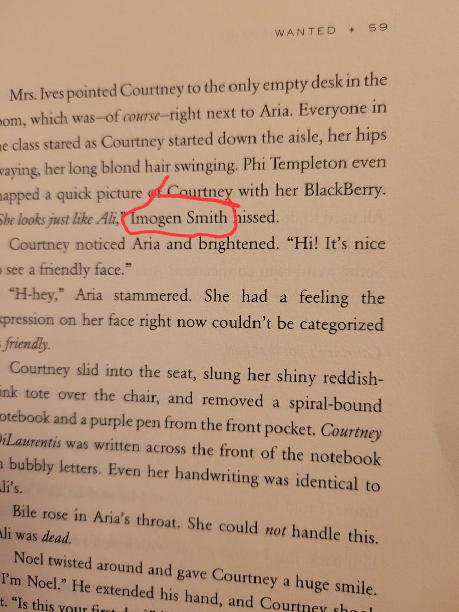 Trinpeaches's tweet photo. So I'm reading the PLL books and I'm currently on wanted and there's an Imogen in the books , I know it's not Imogen Addams but still there is an Imogen in the books!!! #PLLOriginalSin #pllbooks #PLL https://t.co/UgphB2KGUa