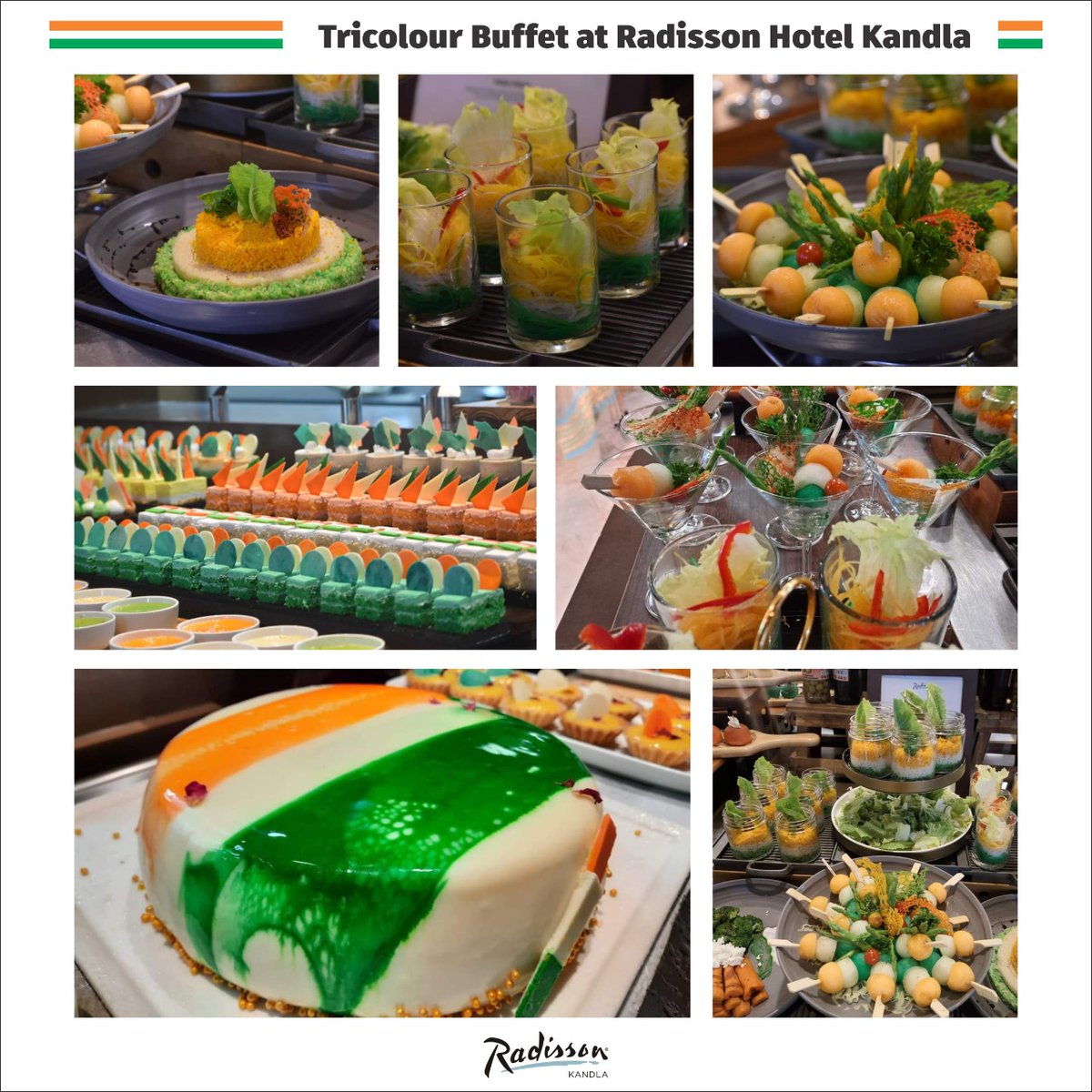 MukesAcharya's tweet photo. Tricolour buffet  at Radisson hotel kandla 
Our pride, our Tricolor 🇮🇳
@narendramodi @PMOIndia @Nimaben_BJP
#HarGharTiranga 🇮🇳
#AzadiKaAmritMahotsav https://t.co/G0LCGwWpUG