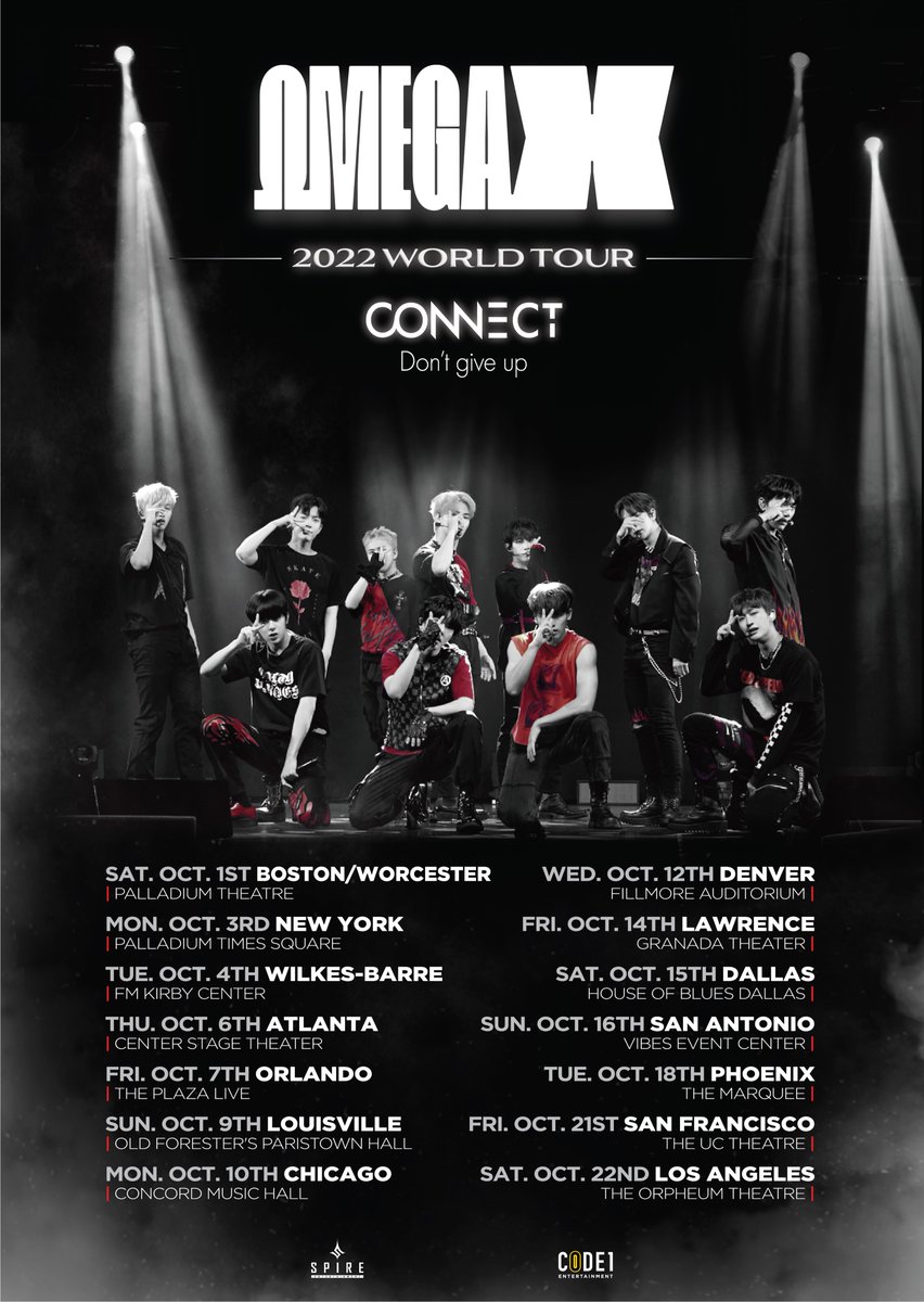 CODE1_ent's tweet image. 📣 #FORX
FOR X, the updates to the OMEGA X US TOUR has been confirmed!, We are excited to announce that the OMEGA X&apos;s US TOUR TICKET SALE starts this week Thursday, AUG 18th, 5:00PM EST!

facebook.com/groups/omegaxus