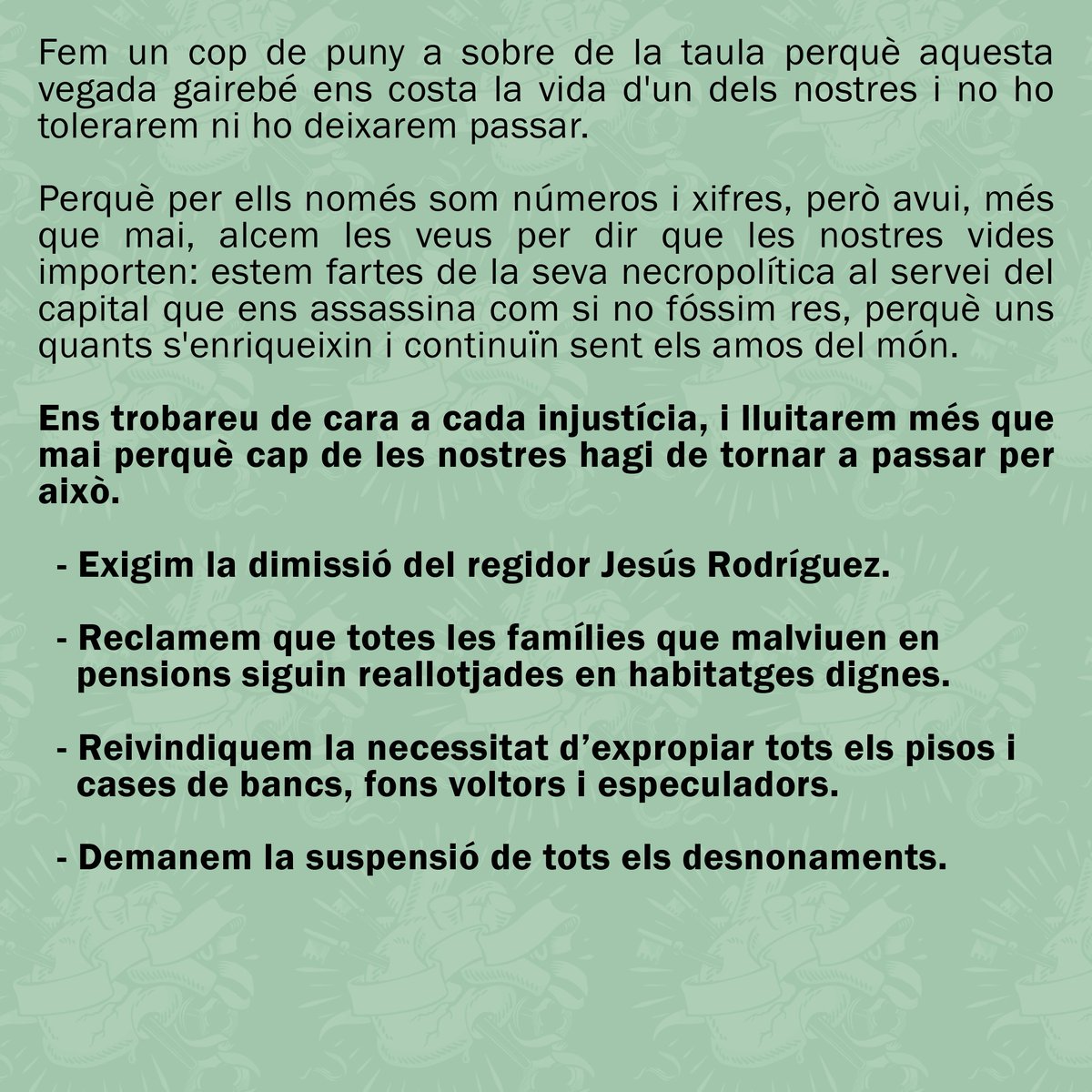 Ahir es complien 10 dies des de que el nostre company Jbari va ser ingressat per un un atac de cor després d'haver estat expulsat de casa seva per la <a href="/PoliciaSabadell/">Policia Sabadell</a> 

🔻Des de la PAHC Sabadell exigim la dimissió de <a href="/socjesussab/">Jesús Rodríguez Padilla</a>