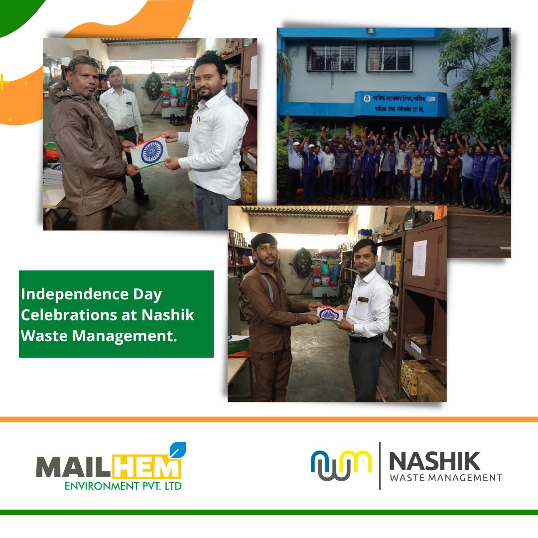 mailhemIndia's tweet photo. The national flag was hoisted with a lot of pride and warmth by all the team members at Nashik Waste Management. It was a memorable event for everyone as we commemorated the 75th Independence Day together.

#nashikwastemanagement #independencedaycelebrations https://t.co/fagqbbCdx5