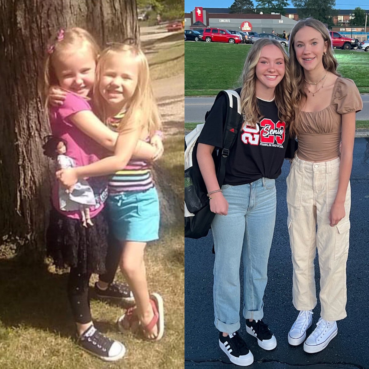 TheTiffyD's tweet photo. First day of Kindergarten vs First day of senior and freshman year!! @AddieMaeLloyd23 https://t.co/WcO9ixpe6I