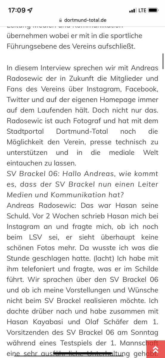 Der Fall #Akkreditierung beim SV #Brackel 06: Auf seinem eigenen Medienportal beginnt der „neue Pressesprecher“ des SVB, Andreas #Radosewic eine Antwort im mit sich selbst geführten Interview mit „Hasan seine Schuld“. Das ist nur noch genial 😂😂😂