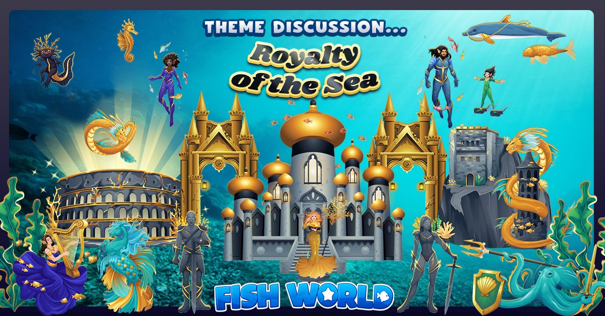 FishWorldGame's tweet image. Swim deep into the ocean for this week's extravagant Royalty Of The Sea theme. 👑

Featuring spectacular, detailed set building pieces such as castles, golden arches and fanciful mermaids.🕌 
#art #game #mermaids #ocean #creative #fantasyart