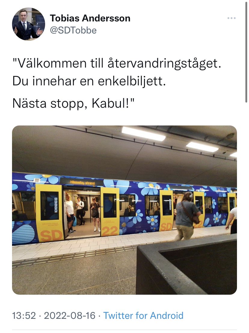 Detta är så ovärdigt och rasistiskt. Jag har så svårt att förstå hur anständiga borgerliga, liberala kollegor vill gå till val tillsammans med detta parti och ge dem inflytande. 

När vi kan samarbeta ihop och över blockgränsen för att inte ge främlingsfientlighet inflytande.