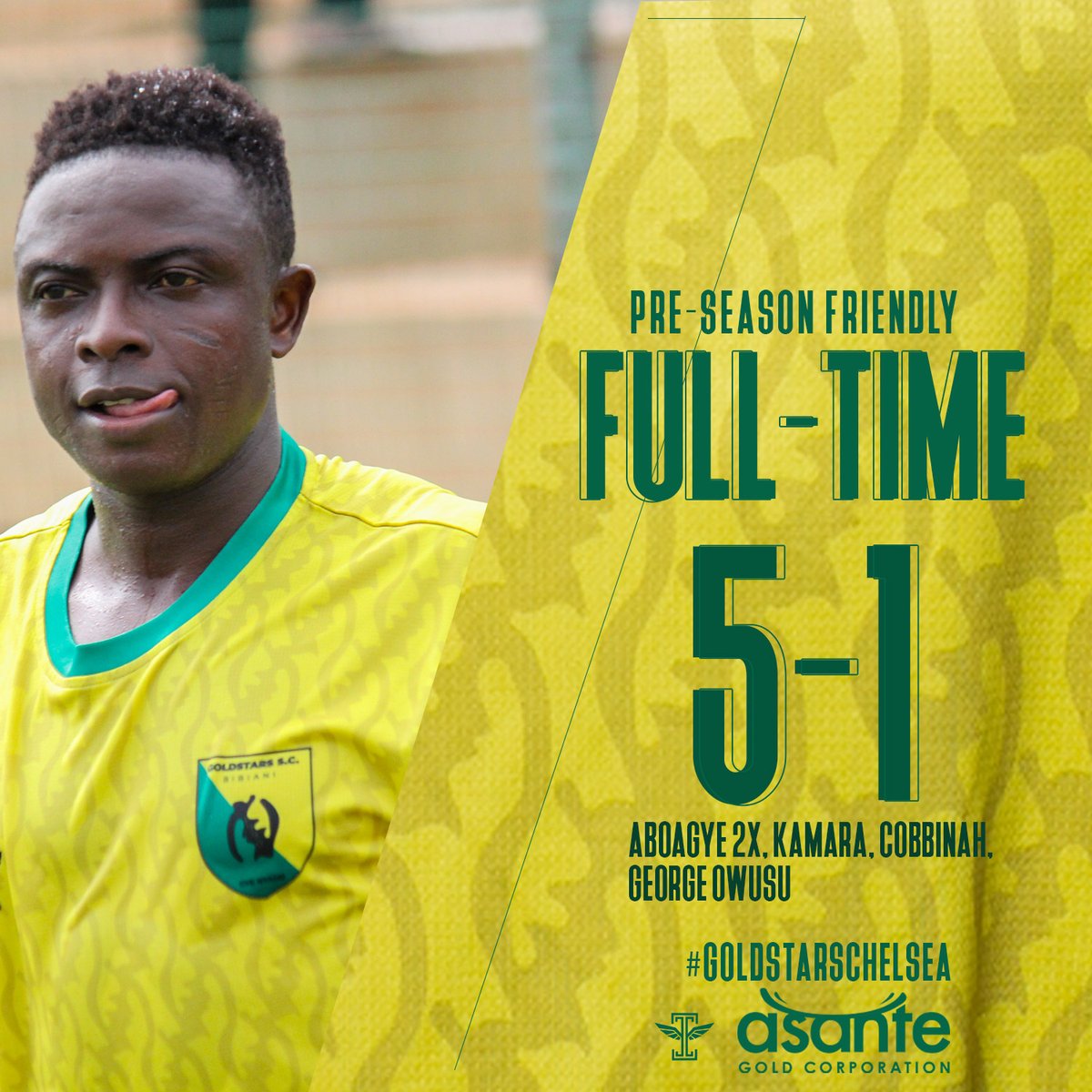 GoldStarsSc's tweet photo. FULL-TIME: GOLDSTARS 5-1 YOUNG CHELSEA
2nd game #Miners #GyeNyame #GoldStarssc https://t.co/NsyRC3ORJ0