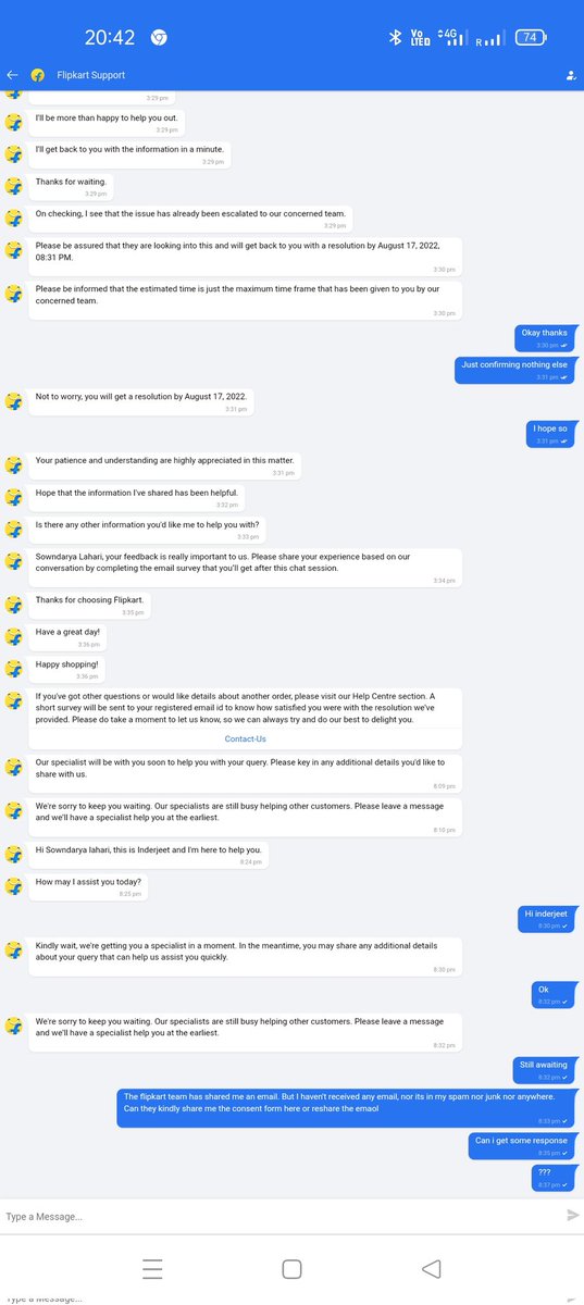 SoundaryaLahar9's tweet photo. The team. For heaven sake I don't want to keep waiting everyday 24hrs. I dint receive the email. I tried to inform.  Kindly help me ASAP @Flipkart @flipkartsupport @_Kalyan_K https://t.co/D25AEWF9Zu