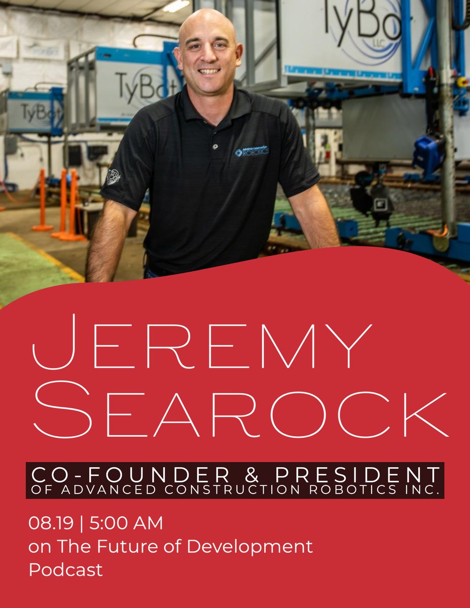 FutureFactoryFF's tweet photo. This Friday on The Future of Development Podcast: Jeremy Searock, the Co-Founder and President of Advanced Construction Robotics Inc.
.
#podcast #youtube #spotify #applepodcasts #technologypodcast #interview #technology #development #robotics #innovatinginfrastructure https://t.co/B7up9c03Cc