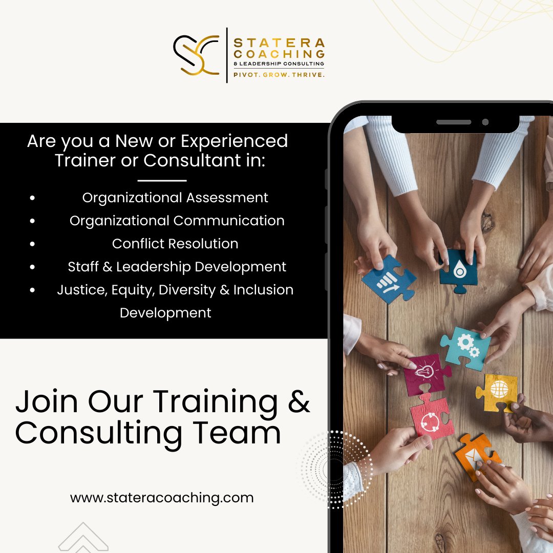 Join our team at Statera Coaching as a project-based/part-time consultant or trainer. 
Send resume to admin[at]stateracoaching.com #sendresume #conflictresolution #leadershipdevelopment #organizationalcommunication