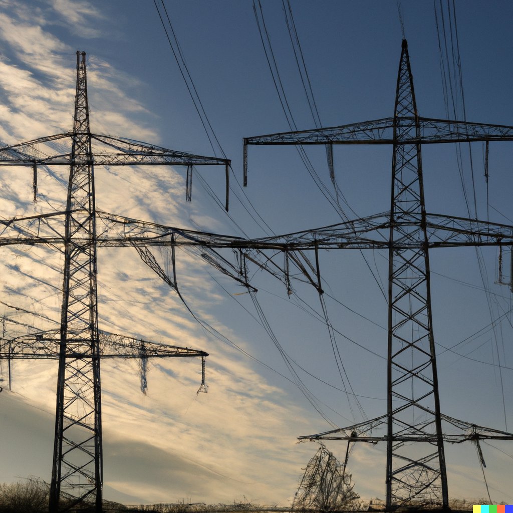 peterjbentley's tweet photo. Electricity pylons are skeletons of aliens. #sciencefiction #sixwordstory by @peterjbentley, illustration by #dalle2. (Look closer...) https://t.co/5hf08DK2TW