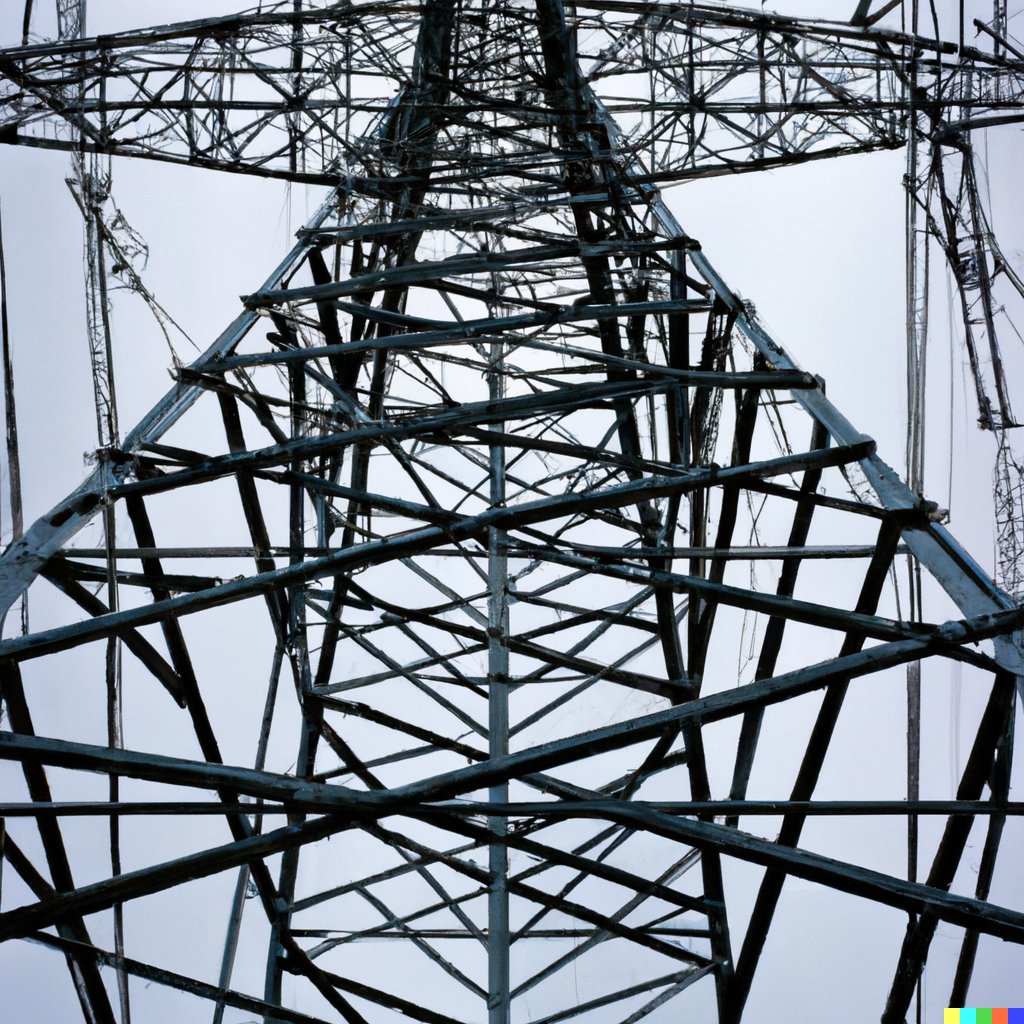 peterjbentley's tweet photo. Electricity pylons are skeletons of aliens. #sciencefiction #sixwordstory by @peterjbentley, illustration by #dalle2. (Look closer...) https://t.co/5hf08DK2TW