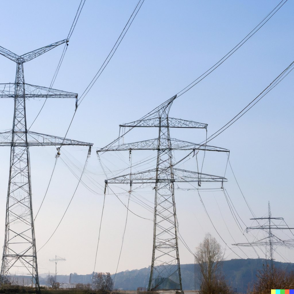 Electricity pylons are skeletons of aliens. #sciencefiction #sixwordstory by <a href="/peterjbentley/">Peter Bentley</a>, illustration by #dalle2. (Look closer...)