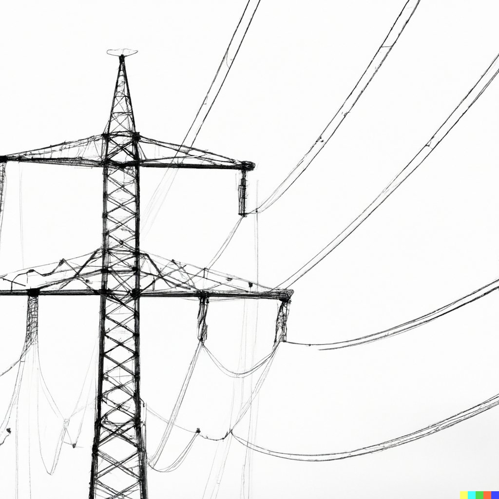 peterjbentley's tweet photo. Electricity pylons are skeletons of aliens. #sciencefiction #sixwordstory by @peterjbentley, illustration by #dalle2. (Look closer...) https://t.co/5hf08DK2TW