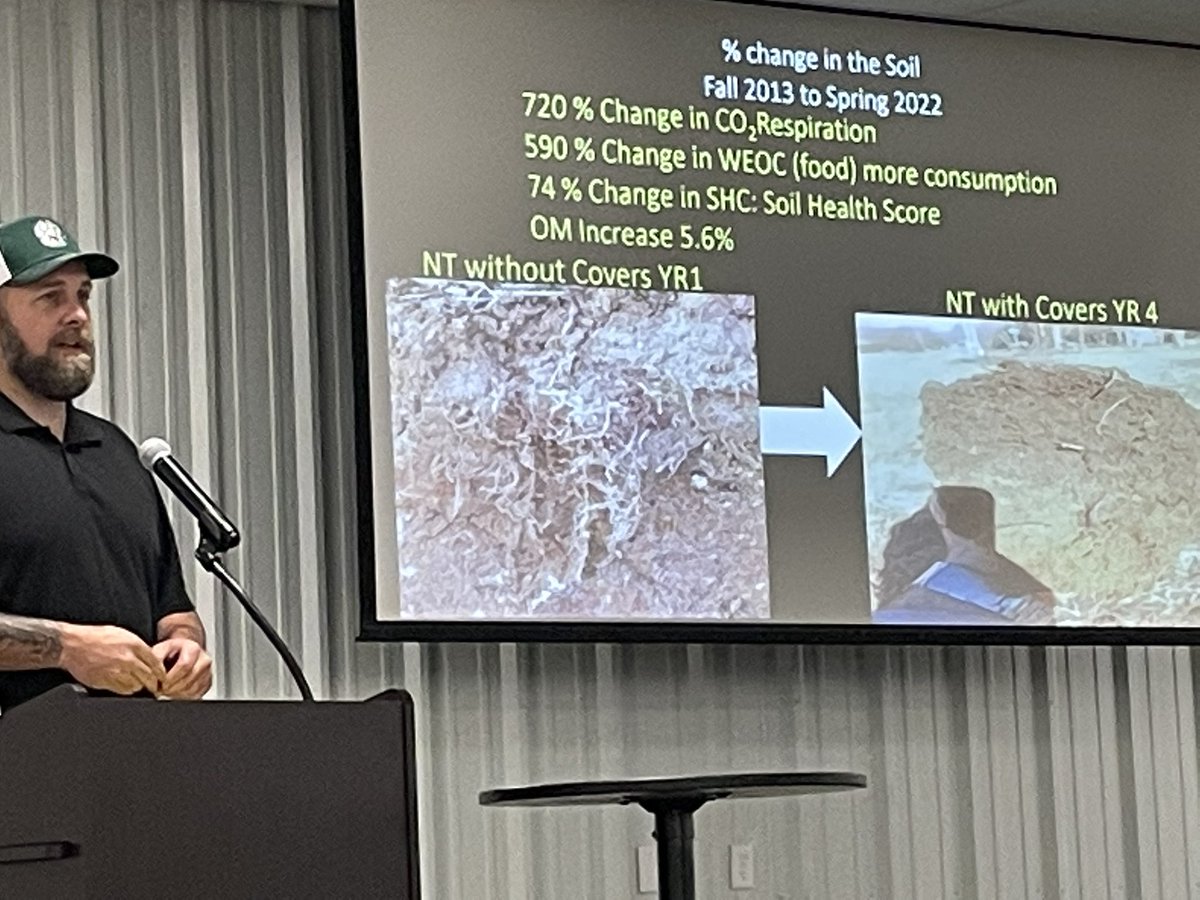 CCSI_IN's tweet photo. A couple observations listening to @CoverCropNC at the 2022 Soil Health Expo in Princeton, IN

1) His soils are kind of tough - like a lot of S IN soils.
2) When he puts up Agronomic and ROI slides up, so do phones in the audience. https://t.co/6QRWsPWDRr