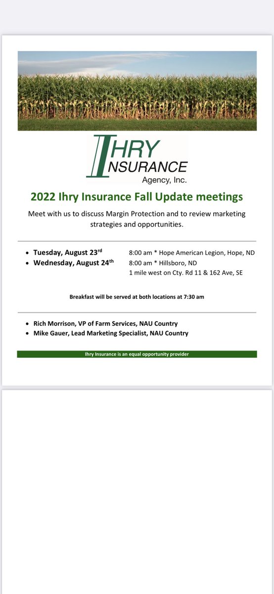 Want to know more about Margin Protection?  Please join us for one of our educational sessions #agriculture #cropinsurance