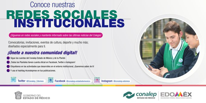 ConalepBQA's tweet photo. Estudiante de CONALEP Estado de México síguenos en Nuestras Redes Sociales Institucionales y mantente informado sobre las últimas noticias del Colegio.
@israeljeronimol
@MarlonM202
@Conalep_Edomex https://t.co/oZHCQUcs7N