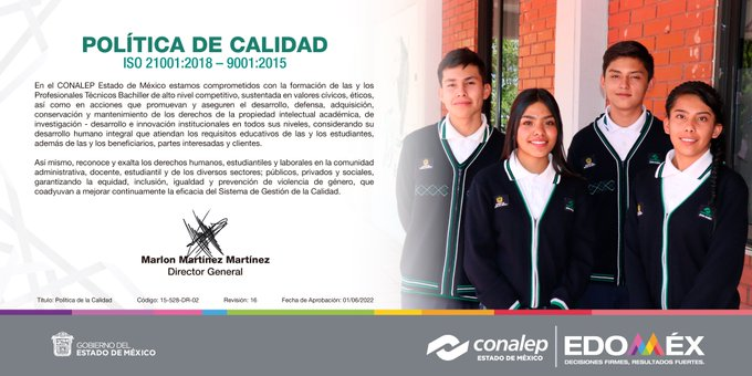 ConalepBQA's tweet photo. Nuestra Política de Calidad está alineada a la Norma ISO 21001:2018 garantizando la equidad, inclusión, igualdad y prevención de la violencia de género.
@israeljeronimol
@MarlonM202
@ConalepEdomex https://t.co/Uwl9S4t9ZT