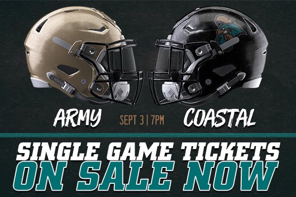 GoCCUsports's tweet image. Single game tickets for @CoastalFootball vs. @ArmyWP_Football are on sale!! 

Goccusports.com/tickets