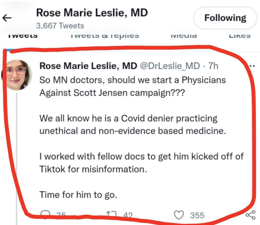 This overtly political, @MinnesotaDFL -alligned Allina MD - @DrLeslie_MD - just deactivated her Twitter account today. #mnleg