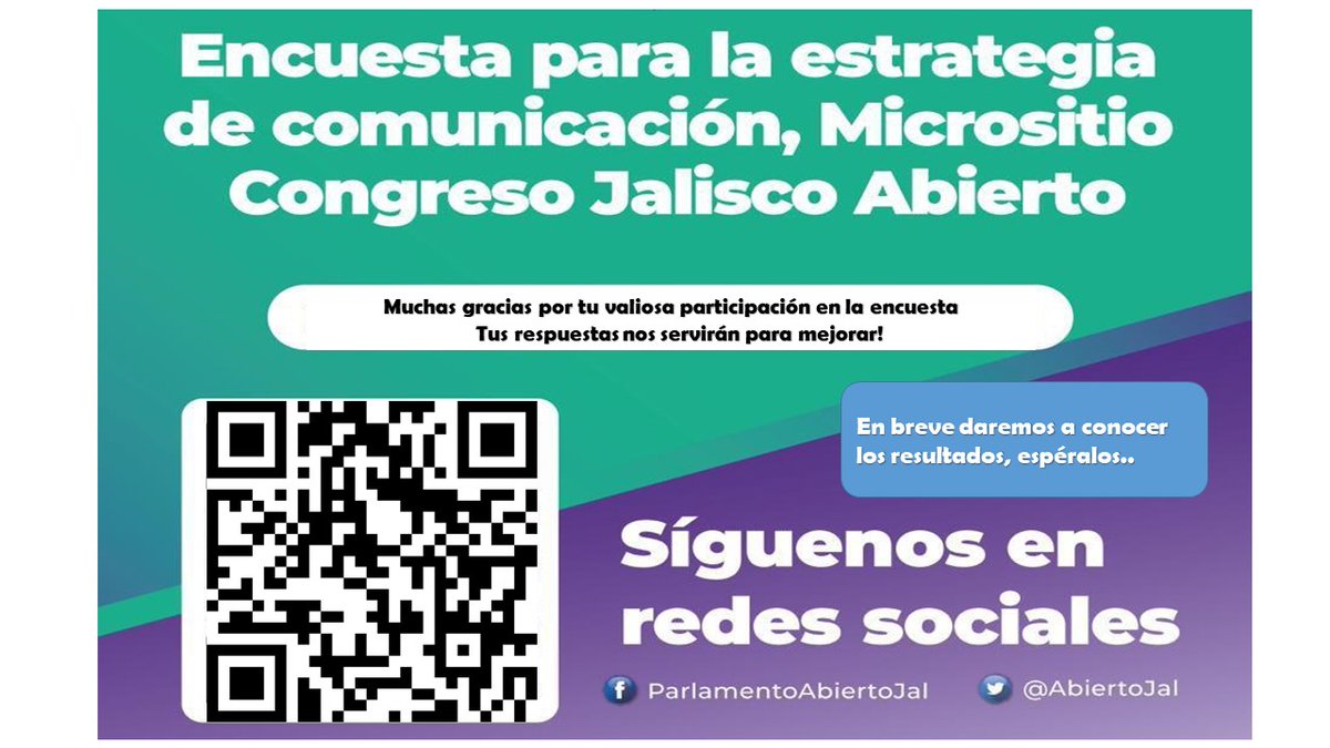AbiertoJal's tweet photo. Gracias por participar en la encuesta! Tus respuestas nos servirán para mejorar! En breve daremos a conocer los resultados! https://t.co/P1T07YgmkK