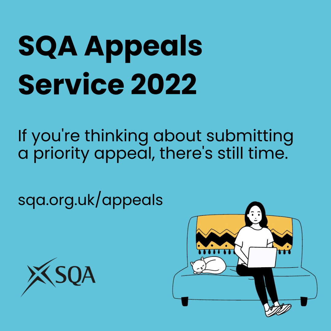 If you're thinking about submitting a priority appeal through our Direct Appeal option for learners, you have until 11.59 pm tonight to do so - but don't worry, you can still ask your teacher or lecturer to submit a priority appeal on your behalf until Friday 19 August. [1/3]