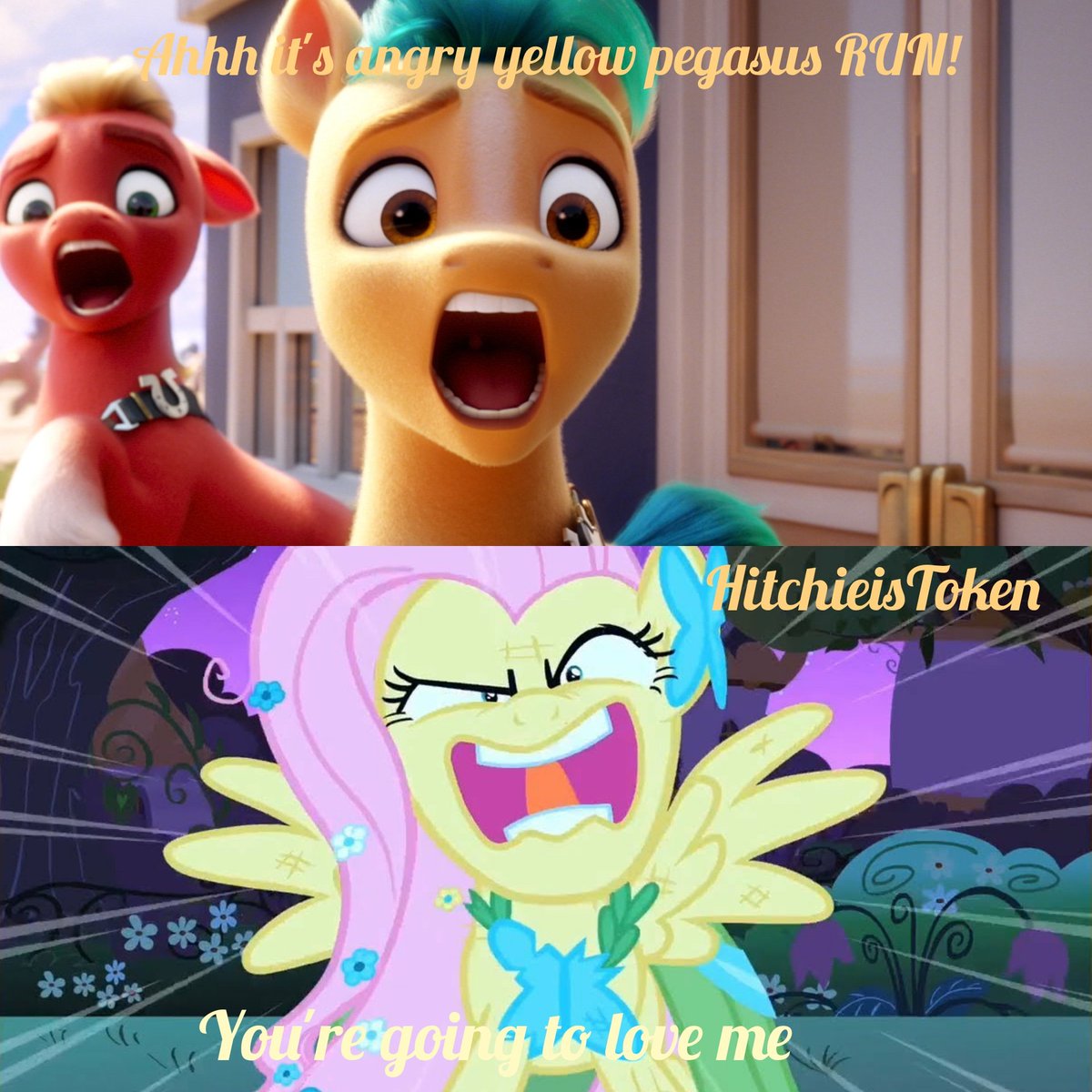 HitchTheSheriff's tweet photo. Run for life or Fluttershy will catch you ๐๐๐
By the way this is just a new edit meme pic that I created
*
Plz don't repost the edit without permission or credit me
*
#mlpanewgeneration #mlpg5meme #mlpg5edit #mlpfim #mlpmeme #hitchtrailblazer #fluttershy https://t.co/Vpt7rDiRkY