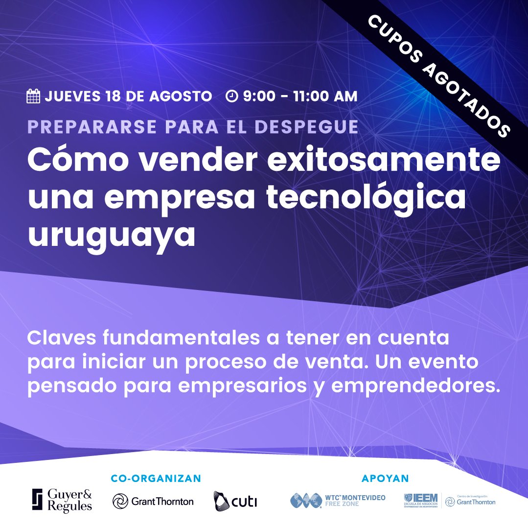 🚀Cupos agotados!
El jueves nos encontramos para compartir las claves fundamentales para iniciar un proceso de venta exitosamente. ¡Los esperamos!

#PreparateParaElDespegue

<a href="/CutiUy/">Cuti</a> <a href="/guyeryregules/">Guyer & Regules</a> <a href="/WTCFreeZone/">WTC Montevideo Free Zone</a> <a href="/IEEM_UM/">IEEM | La Escuela de Negocios</a>
