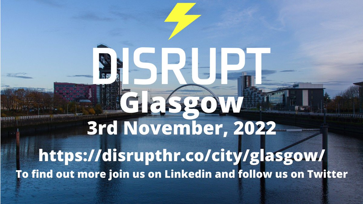DisruptHR Glasgow is back! 3rd November 2022!
A fun, fast paced and exciting evening. Presenters have exactly 5mins and 20 slides to disrupt our way of thinking.
To find out more follow us on LinkedIn - disrupthr-glasgow
#disrupthr <a href="/DisruptHR_Glas/">DisruptHR Glasgow</a>  <a href="/DisruptHR_Edin/">DisruptHR Edinburgh</a> <a href="/AlexandraSBurn/">Alex Burn</a>