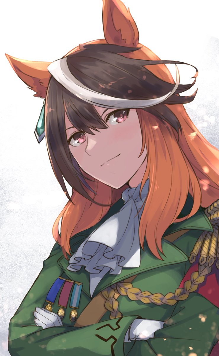 symboli rudolf (umamusume) animal ears 1girl solo horse ears crossed arms long hair white gloves  illustration images