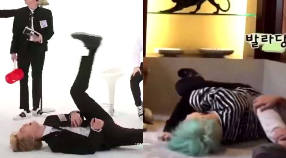 PJML00KS's tweet photo. jimin’s habit of throwing himself on the floor when he laughing https://t.co/PMM54R1m3e