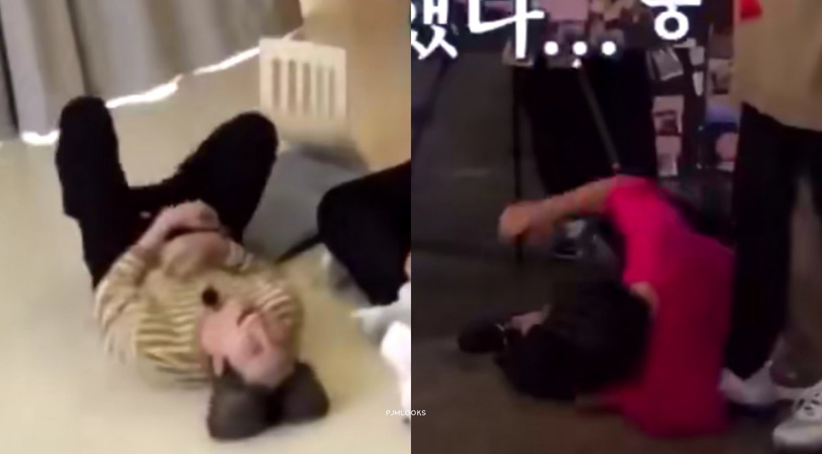 PJML00KS's tweet photo. jimin’s habit of throwing himself on the floor when he laughing https://t.co/PMM54R1m3e